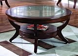 Coty Round Glass Cocktail Table In Brown Finish By Crown Mark Furniture