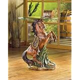 Country Style Round Pedestal Glass Top Accent Table by Unknown