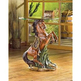 Country Style Round Pedestal Glass Top Accent Table by Unknown