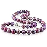 Sterling Silver Fresh Water Purple Pearl Necklace With Ball Clasp (9-10 mm)