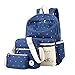 Samaz 3-in-1 Cute Korean Lace Canvas School Backpack for Teen Girls (Deep Blue)