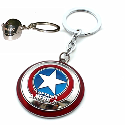 Gmasking Stainless Steel Captain America Shield Keychain+Gmask Helmet Keychain
