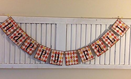 FREE SHIPPING Fall Sign Banner Garland Bunting Autumn Colors Shabby Distressed Grunge Orange Brown Yellow Home Decoration Decor Happy Fall Argyle Diamond Primitive Rustic