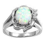 Sterling Silver Lab Created Opal Ring - 3mm Band Width - 15mm Face Height - Sizes: 5-9 - Clear CZ