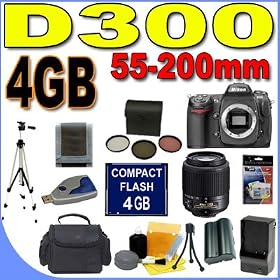 Nikon D300 12.3MP Digital SLR Camera with Nikon 55-200mm f 4-5.6G ED AF-S DX Zoom-Nikkor... by Nikon