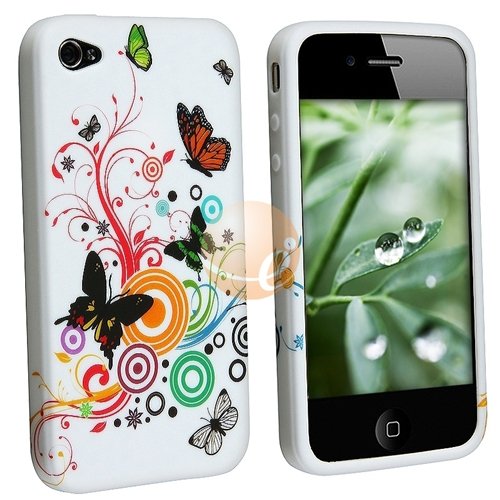 Flower Butterfly Soft Rubber Cover Case for iPhone 4 4G