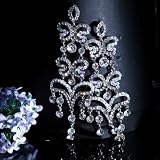 Bridal Princess Wedding Elegant Luxurious Pattern Clear Crystal Drops Dangling Shoulder Duster Chandelier Earrings