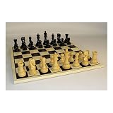 Old Russian Style Ebony and Boxwood Chessmen with Black Silkscreened Board