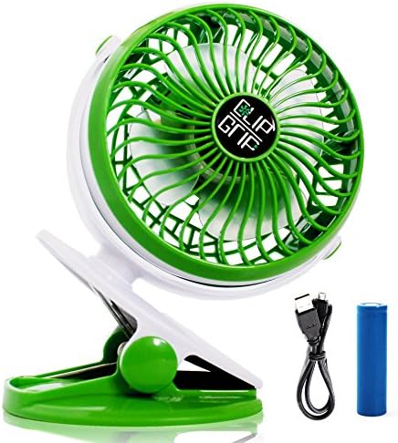 Powerful Clip On Fan ClipGrip With a Lifetime Guaranty, Battery Operated Portable &amp; Rechargeable, White Noise Option, Great For The Car, Desk, Stroller &amp; The Beach For The Best Cooling Effect. Green
