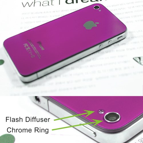 Verizon Iphone 4 Back Cover Housing for Verizon Wireless, Purple Glass Battery Door, Replacement back housing with Flash Diffuser, Chrome Ring and interior Frame and free Star shaped 5 point screwdriver J8