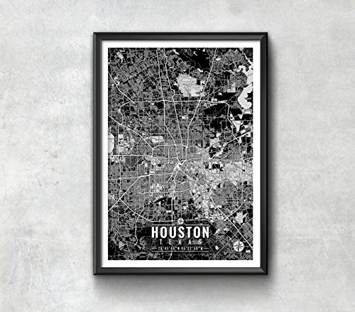 Houston Texas Map with Coordinates, Houston Map, Map Art, Map Print, Houston Print, Houston Art, Houston Gift, Houston Decor, Houston Texas Poster