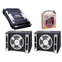Pyle Mega Amplifier/Subwoofer/Installation Package for Car/Truck/SUV -- PLA2200 2-Channel 1400W Bridgeable Mosfet Amplifier + Pair of PL112SS Single 12-Inch Slim Bass Box System + PLAM14 20 Ft. 8 Gauge 1000W Amplifier Hookup For Battery Head Unit and Speakers Installation Kit