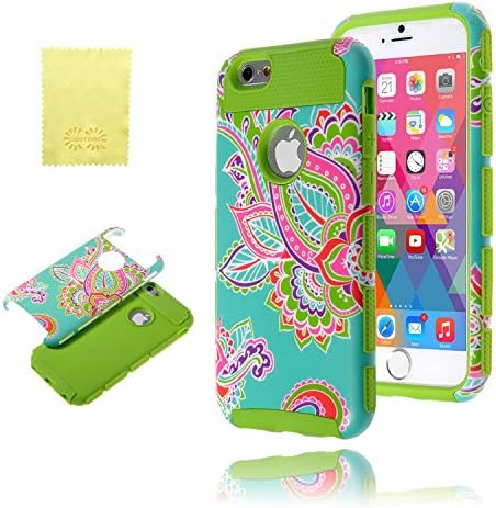 iPhone 6 Case, CQSTORE(TM) Protect Cover Case for iphone 6S（4.7 Inch), Soft Silicone Hybrid iphone 6 Case with Cashew Floral Pattern(Green)