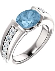 Platinum 9.00x7.00mm Oval Cut Sky Blue Topaz and Diamond Ring -- LIFETIME WARRANTY