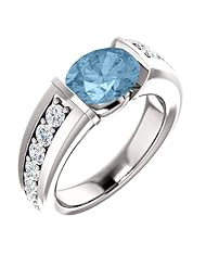 18K White Gold 9.00x7.00mm Oval Cut Sky Blue Topaz and Diamond Ring -- LIFETIME WARRANTY