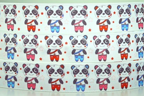 5 Yards Cute Little Panda Design Grosgrain Ribbon 4 Hairbow &amp; Gift Wrapping 7/8" Inch 22mm