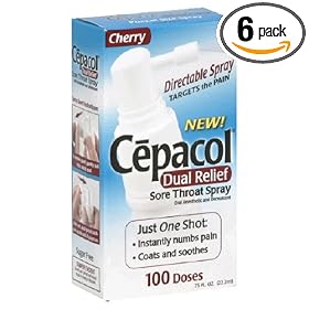 Cepacol Dual Relief Sore Throat Spray Cherry, 0.75-Ounce Bottle (Pack of 6)