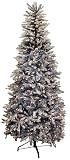 7.5' Slim Glittery Black Snowy Dunhill Pre-lit Artificial Christmas Tree