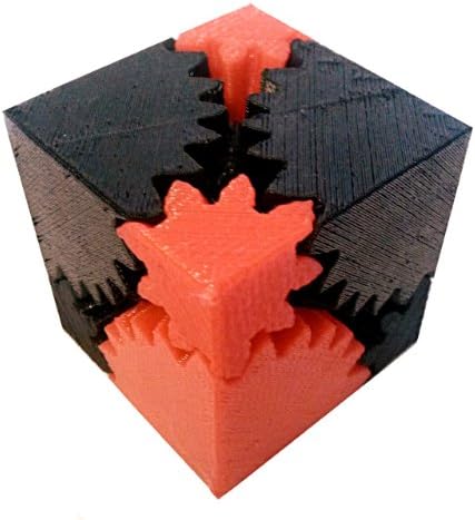 3D Printed Rotating Cube Gear, Black and Red