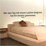 Wandzitat Wer den Tag mit einem Lachen beginnt, hat ihn bereits gewonnen. von Cicero 80 cm x 12 cm, dunkelrot - ral 3000