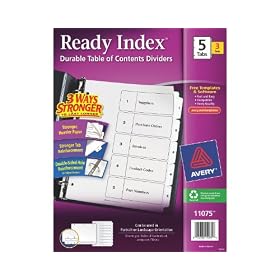 Avery Ready Index Table of Contents Dividers for Laser and Ink Jet Printers, 5-Tab Set (11075)