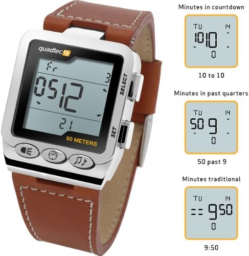 Quadtec Digital Watch With Stainless Steel Case And Brown Leather Strap