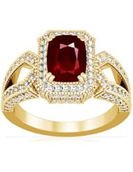 14K Yellow Gold Cushion Cut Ruby Ring With Sidestones (GIA Certificate)