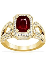 18K Yellow Gold Cushion Cut Ruby Ring With Sidestones (GIA Certificate)