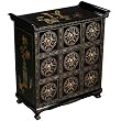Handmade Asian Furniture - 30" Black Lacquer 9-Drawer Chinese Storage Cabinet Painted Gold Trim