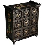 EXP Handmade Asian Furniture - 30" Black Lacquer 9-Drawer Chinese Storage Cabinet Painted Gold Trim