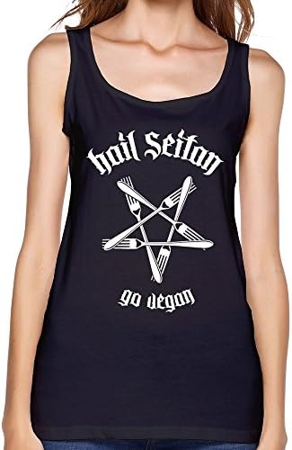 YILAI Women's Hail Seitan Go Vegan Art Graphic Design Tank Top Black L