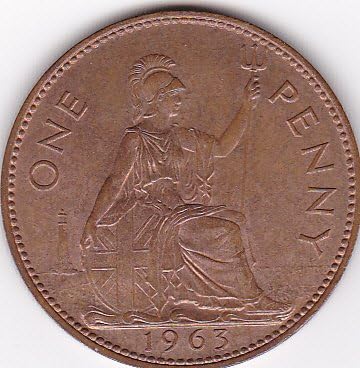 1963 Great Britain Large One Penny Coin