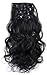 SARLA Black Clip in Hair Extensions Full Head Curly Wavy Synthetic Hair Piece 7 Pcs for Women 20 Inch Heat Friendly Fiber