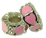 BABY PINK ENAMEL HEARTS SLIDE ON SPACER CHARM FITS PANDORA TROLL