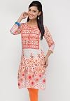 Printed Cotton Off White Kurta
