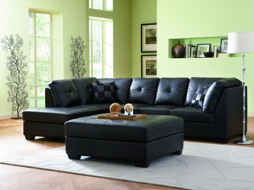 Contemporary Black Leather Sectional Sofa Left Side Chaise by Coaster
