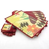 ThinkBamboo Printed Pattern Bamboo Placemats with Matching Coasters, Red Border, Tropical Flower Pattern - 6 sets (12pcs)