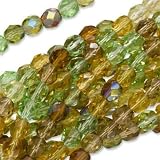 Czech Fire Polish Glass Beads 6mm Round Earthtones Green Brown Amber Mix (50 Beads)