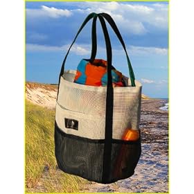 Mesh Beach & Gym Tote - White & Navy Blue