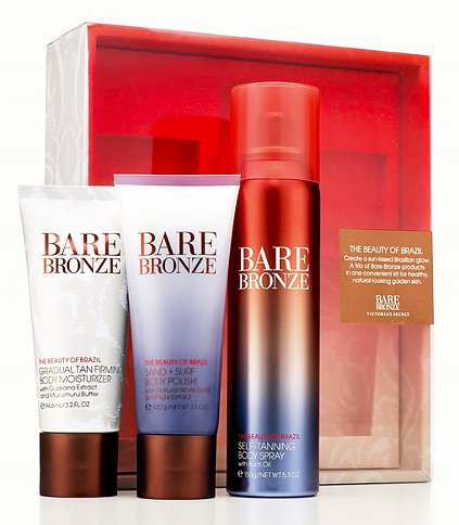 Victoria's Secret Bare Bronze the Beauty of Brazil 3 Pcs Gift Set Includes Bare Bronze Body Moisturizer/ Self-tanning Body Spray/ Body Polish
