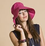 Ladies Wide Brim Sun Hat With Pleated Crown & Trim .One Size. UPF 50+