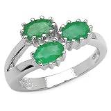 1.35 Carat Genuine Emerald 3-Stone 10 Prong-Set Sterling Silver Ring