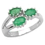 1.35 Carat Genuine Emerald 3-Stone 10 Prong-Set Sterling Silver Ring