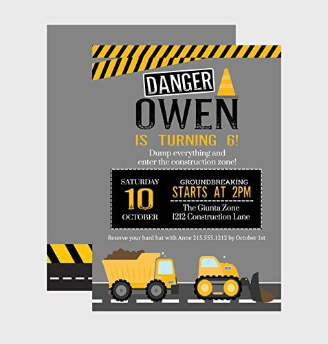 Groundbreaking Birthday Party Invitations for Boys Dump Truck and Chalkboard Printed Set