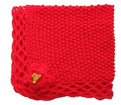 Handmade Pet Blanket - Florescent Red (Hand-knitted with Hand-crocheted border)