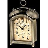 Bulova Holgate Bedside Key Wind Bell Alarm Clock - Antique Bronze Finish