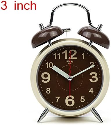 3" Retro Twin Bell Silent Non Ticking Sweep Second Hand Bedside Desk Analog Quartz Movement Alarm Clock with Nightlight and Loud Alarm, Battery Operated