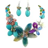 Blue/green Gemstone and Stone Flower Necklace and Earrings Set Fashion Jewelry