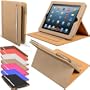 Apple iPad 4 3 2 Edles Smart Cover Leder Schutz H�lle - Krokodil - Polka - Premium Tasche Etui Cover Case 360 drehbar mit Gratis Touch Pen + Schutzfolie + Microfasertuch (PREMIUM - KHAKI)