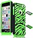 Bastex Heavy Duty Hybrid Case for iPhone 5c - Green Silicone / Black Zebra Print Stripes Hard Shell